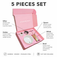 Ensemble de rose matcha Harmony, kit en céramique rose comprenant un porte-fouet pour bol (chasen) cuillère à fouet en bambou service à thé japonais pour femme