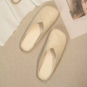 Sandales plates élégantes en cuir véritable beige à bout carré pour femmes, respirantes, toutes saisons, livraison directe - Product Image 3