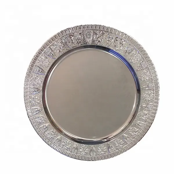 Thai Style Round Deep Stainless Steel Fruit Plate wedding serving dishes charger plates for Kitchen