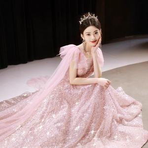 Pink Evening Gown Women Empire Waist Sweetheart Neckline Sparkle Dress For Birthday Party Engagement Formal Event - Product Image 2