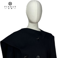 Veste longue à la mode pour femme, manteau d'hiver d'extérieur en laine pour femmes, couleur unie, noir, haute qualité, à double boutonnage, vente en gros