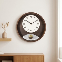 Jam dinding pendulum kayu solid terlaris, dekorasi rumah, jam dinding pendulum senyap dengan angka Romawi