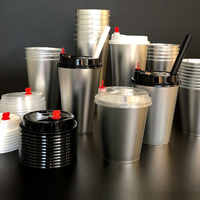 Gobelet en plastique PP argenté de 500 ml (16 oz) avec couvercle et paille, impression IML (étiquetage intégré au moule), logo personnalisé, jetable