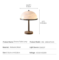 Lampe de table vintage, décoration de chevet d'hôtel de luxe, base en métal bronze, abat-jour en albâtre véritable, bord dentelé, lampe de bureau rétro LED