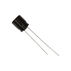 Condensador de canal del fabricante, de orificio pasante, de aluminio, 330uF 20% 25V, radial TH, 330 uF UTT1E331MPD1TD - Product Image 1