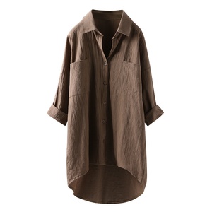 Nuova <span class=keywords><strong>Camicia</strong></span> Casual da <span class=keywords><strong>Donna</strong></span> in Cotone e <span class=keywords><strong>Lino</strong></span>, Cardigan a Maniche Lunghe con Doppie Tasche, Vestibilità Comoda - Product Image 3