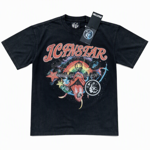 Camiseta Negra con Estampado de Dibujos Animados para Hombre, 100% Algodón, Manga Corta, Cuello Redondo, Corte Holgado, Informal, Playeras de Hombre G5 de Marcas - Product Image 2