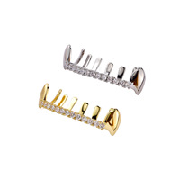 Grillz personnalisés tendance en diamant, plaqué or 18 carats, sertis de zircons, style hip-hop pour les dents