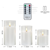 Bougie LED sans flamme 3D à piles 2AA, pot en verre transparent, gris ambre, lot de 3 bougies, vraie cire de paraffine, bougies LED