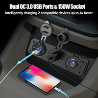 Prise allume-cigare 12V 3-en-1 étanche avec double port USB QC3.0 pour camping-car, bateau et véhicule marin