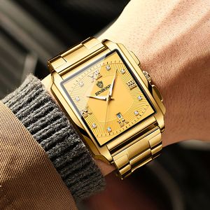 Binbond Men's <b>Rectangular</b> Stainless Steel Quartz <b>Watch</b> With Calendar 30M Waterproof Folding Clasp Analog Display - Product Image 2