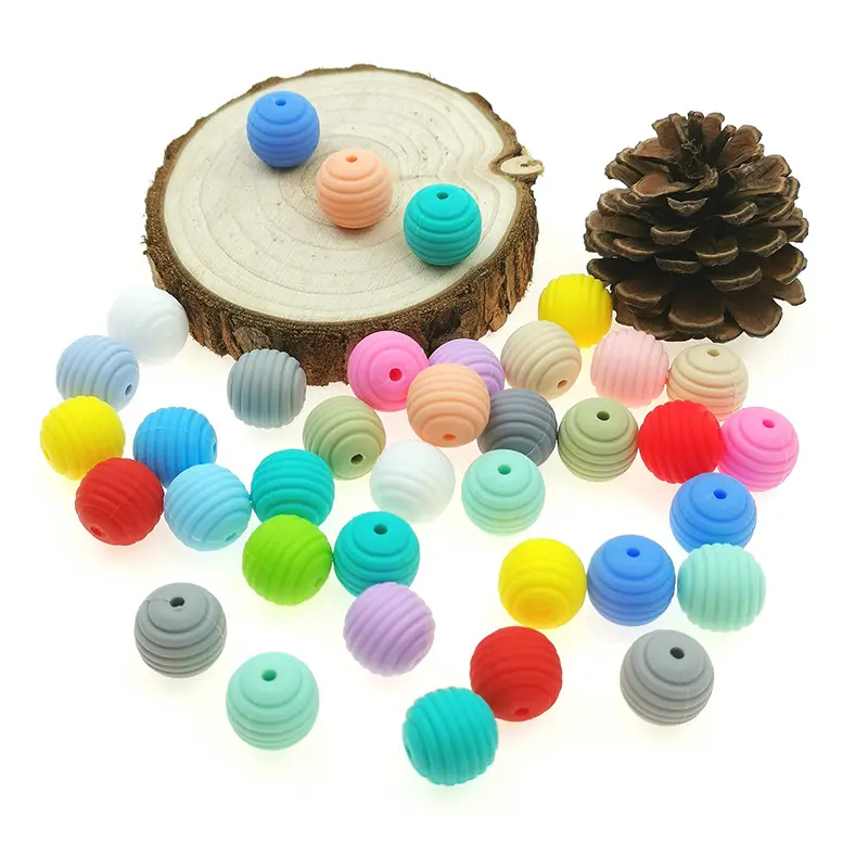 Perles en Silicone pour mâcher, sans Bpa, en spirale souple, de qualité alimentaire, pour dentition de nourrissons, 15mm, vente en gros, pièces