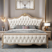 Lit king size de style américain luxueux, lit double en bois massif de style européen de haute qualité, tête de lit en cuir souple