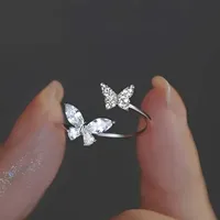 Couleur argent brillant bijoux de doigt féminin gracieux esthétique papillon bague d'ouverture zircone accessoires de fiançailles à la mode