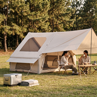 Tente de camping gonflable 3-4 personnes en coton épais, coupe-vent, imperméable, installation rapide, avec lanterneau et auvent latéral, type cabane