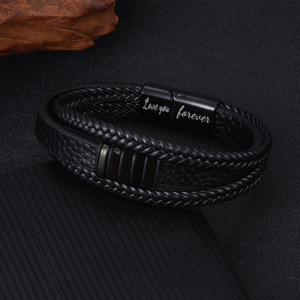 Bracelet en cuir pour homme avec fermoir magnétique, tressé, cadeau, 7,5 8,5 9 pouces, lettrage anglais, bijoux pour lui - Product Image 3