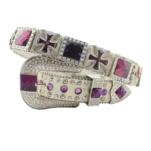 Cinturón de cuero con diamantes de imitación para hombre y mujer, nuevo cinturón con adornos brillantes de estilo occidental para Vaqueros