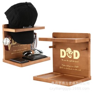 Wooden Baseball Cap <b>Rack</b> Multi-functional Desktop Hat Storage With Key And <b>Glasses</b> Holder Entryway Organizer Shelf - Product Image 3