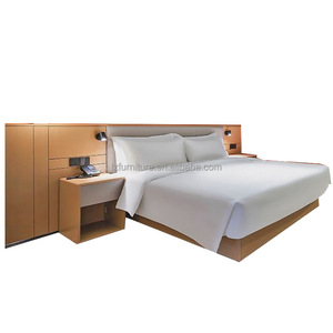 Factory Wholesale Price Modern Wood Veneer Hotel <b>Bed</b> <b>Frame</b> With Upholstered <b>Soft</b> Panel For 3 Star Hotel Guest Room - Product Image 1