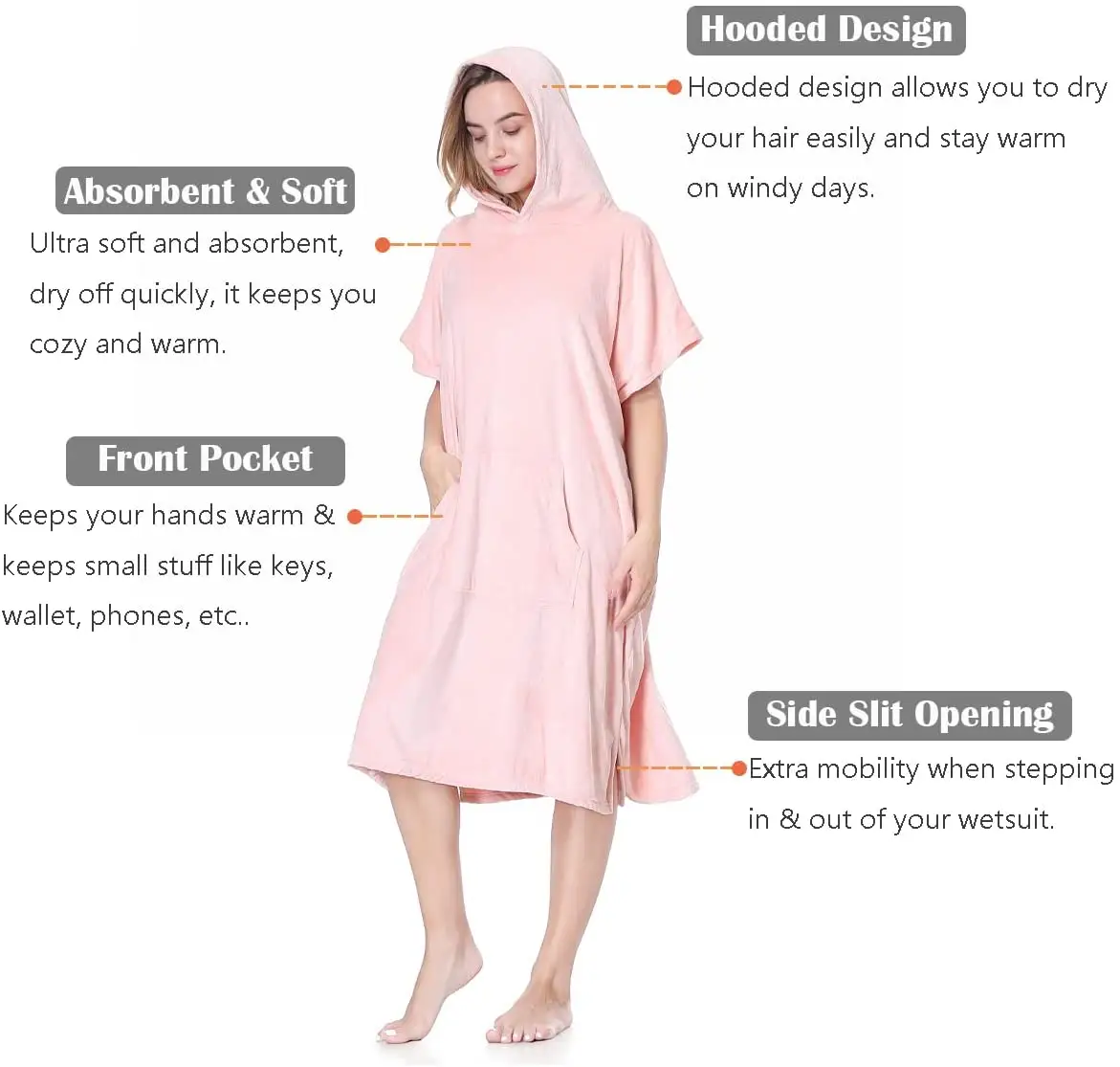 RTS Hot Sale Hooded Polyester Beach Poncho Towel Microfiber High Quality Wearable Bath Towels With Pocket