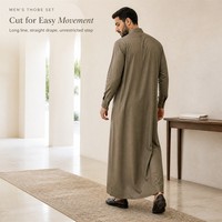 Thobe Muslim Pinstripe Elegan Kerah Tegak MTQ-021