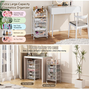 รถเข็นจัดระเบียบเครื่องสำอาง 5 ชั้น พร้อมลิ้นชัก 4 ชั้น และล้อเลื่อน ตู้โชว์เครื่องสำอาง ตู้เก็บผลิตภัณฑ์ดูแลผิว รถเข็นเก็บของสำหรับผลิตภัณฑ์ดูแลผิว - Product Image 6