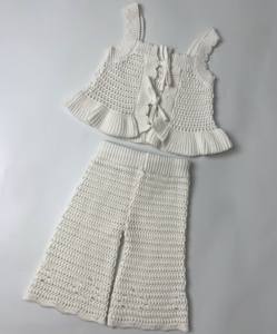 Chaleco de punto de ganchillo de verano, conjunto de pantalones sueltos para bebés y niños, conjunto de ropa infantil de punto personalizado sólido de algodón 100% para recién nacidos - Product Image 4