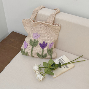 Borsa a tracolla con motivo floreale in tessuto di corda di <span class=keywords><strong>cotone</strong></span> <span class=keywords><strong>per</strong></span> donna borsa fatta a mano alla moda di grandi dimensioni <span class=keywords><strong>uncinetto</strong></span> - Product Image 6