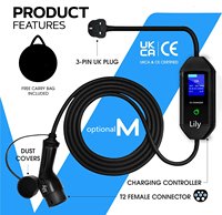 Chargeur EV portable Tary Lily 3,5 kW dernière génération pour véhicules électriques GBT Type 2, 16A, câble de 5 m, station de recharge EV