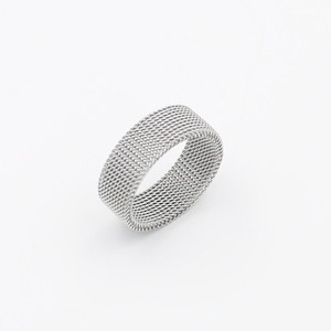 <b>Titanium</b> Steel Woven Mesh <b>Ring</b> Unisex Minimalist Jewelry Gift Geometric Design Silver Color - Product Image 5