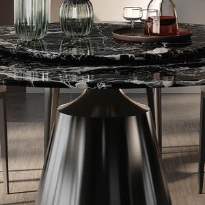 <span class=keywords><strong>Table</strong></span> à manger ronde en marbre noir naturel, pierre de luxe importée, design italien de luxe léger avec chaises, haut de gamme pour la maison - Product Image 4
