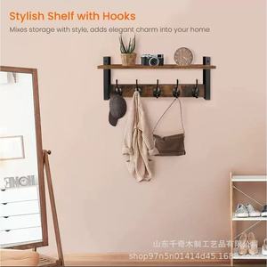 Wooden Wall Mounted Storage Rack With <b>Hooks</b> For Bathroom Towel Bedroom Coat Entryway Multipurpose Durable Rectangle - Product Image 4