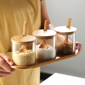 Sale <span class=keywords><strong>pepe</strong></span> condimento condimenti portabottiglie <span class=keywords><strong>villaggio</strong></span> cucina vetro vasetti di spezie con coperchio di bambù Set - Product Image 3