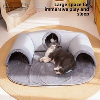 Nouveau Lit Tunnel pour Chat Gris à Trois Trous, Toutes Saisons, Amovible, Lavable, Fermé, Rembourré en Coton PP, Design Labyrinthe d'Entrée