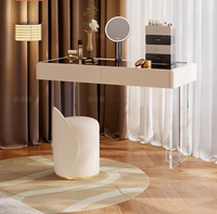 Table de toilette moderne en bois massif avec miroir LED flottant en acrylique et rangement durable pour appartement, hôtel, chambre à coucher