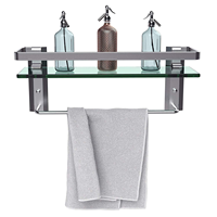 Étagère de douche murale moderne en verre noir pour salle de bain, étagère à shampoing en verre