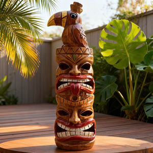 Ornements de colonne totem en résine peints à la main avec un style d'<span class=keywords><strong>art</strong></span> texturé <span class=keywords><strong>tribal</strong></span>, design décoratif créatif adapté à l'extérieur - Product Image 1