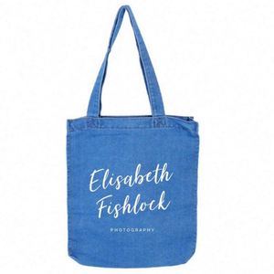 Sac à main personnalisé pour femme, tendance, en jean et toile, imprimé lettres, sac de shopping en gros - Product Image 3