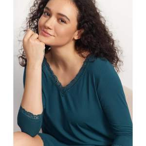 Camisón de Bambú Premium para Mujer, Manga 3/4, Viscosa de Bambú, Suave, con Encaje, Cuello en V, Vestido de Pijama Modal, Vestido de Dormir - Product Image 4