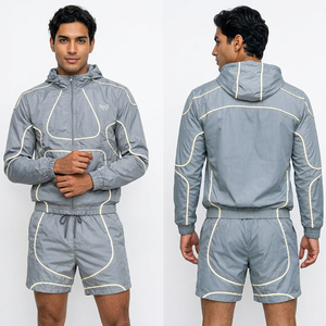 Conjunto Deportivo Personalizado para Hombre, Chaqueta Cortavientos de Nailon Tejido Estilo Hip Hop de Verano y Pantalones Cortos de Poliéster, 2 Piezas - Product Image 1
