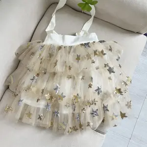 Summer Customized Sleeveless Star Sequins New Baby Girls Cake Dress Sweet Party Tulle Princess Dresses