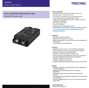 ไดรเวอร์ LED แบบตั้งโปรแกรมได้ Tridonic LCO 200/200-1050/355 NF C ADV3 200W กระแสคงที่ NFC 200‑1050mA 355V - Product Image 2