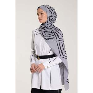 Pure Tone Shawl - V Pattern - Silver - Black - V Pattern - Silver - Black - Product Image 2