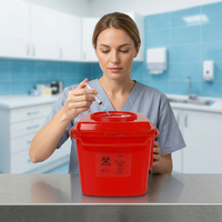Poubelle à déchets médicaux rectangulaire en plastique rouge 5L avec couvercle pour objets tranchants, étiquette de risque biologique, usage hospitalier