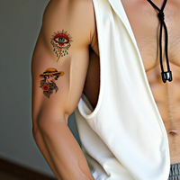 Tatouages temporaires vintage paysage, montgolfière, boussole, crâne, flamme, autocollants corporels pour hommes et femmes, bras, cuisse