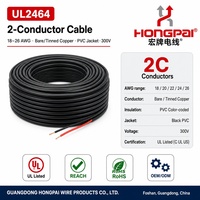 Câble de signal flexible HONGPAI UL2464 à 2 conducteurs 24AWG en cuivre toronné, gaine PVC 300V, pour contrôle électronique
