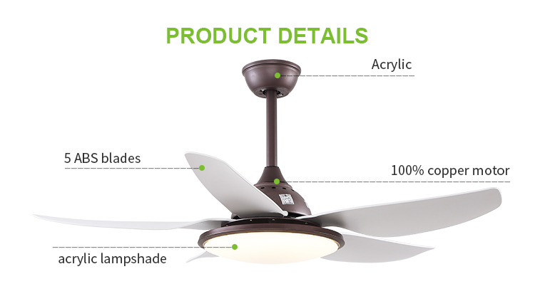 Breeze.Lux New listing decorative ceiling fan lights nature wind 5 blades remote control ceiling fan