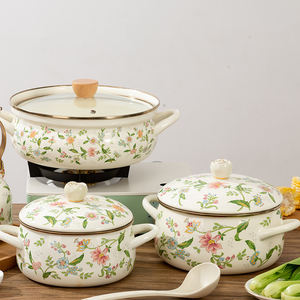 Marmite à soupe émaillée à double anse de 18/20/24/26 cm, de qualité alimentaire, épaissie, avec couvercle en verre, pour usage domestique - Product Image 4