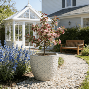 Pot de fleurs en céramique émaillée à motif diamant de couleur blanche de style américain, écologique, durable, pour l'intérieur/l'extérieur, avec drainage - Product Image 2