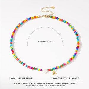 Collana con iniziale in perline colorate di alta qualità, lettera A, in lega di zinco, regalo unisex per ragazze, donne, bambini, gioielli alla moda. - Product Image 4